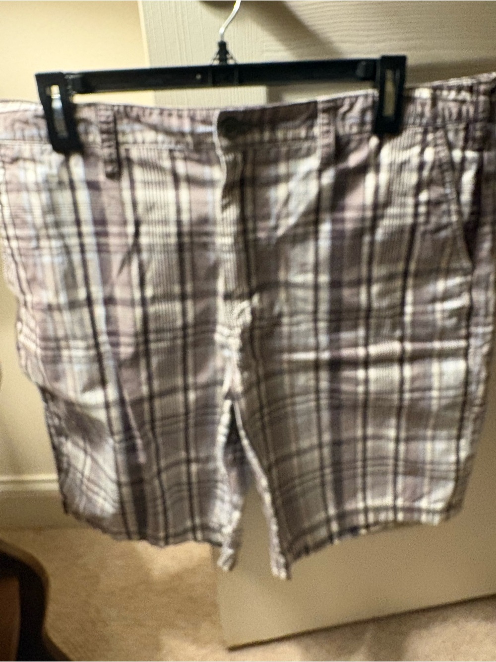 croft & barrow Plaid Flat-Front Shorts in Light Gray and White with blue stripes